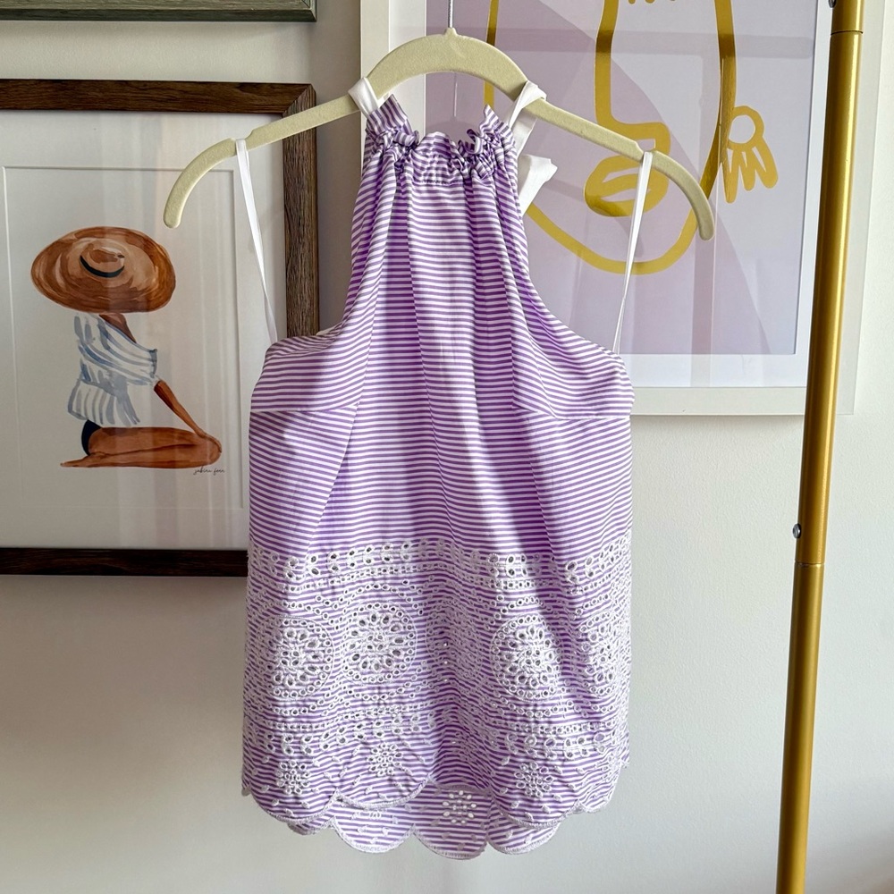 Carolina Nantucket Purple White Striped Women's Eyelet Top